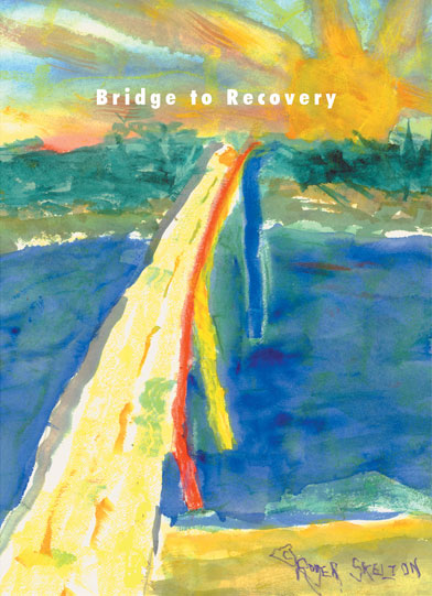 Bridge to Recovery - Cover Illustration by Roger Irvin Skelton. Schooled in art, figure drawing and watercolor at the University of Miami and the Ringling School of Art and Design in Sarasota. He continues to develop his expressive style, undeterred since sustaining a traumatic brain injury after being hit by a drunk driver in 1980.